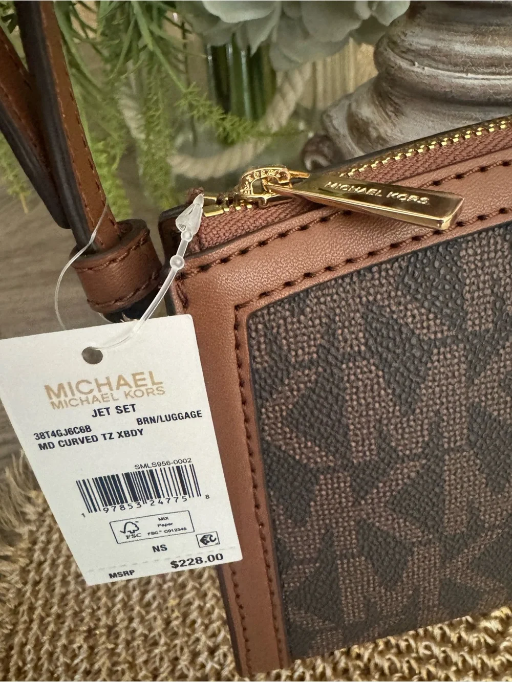 Michael Kors Brown Logo Crossbody Bag with Tan Trim